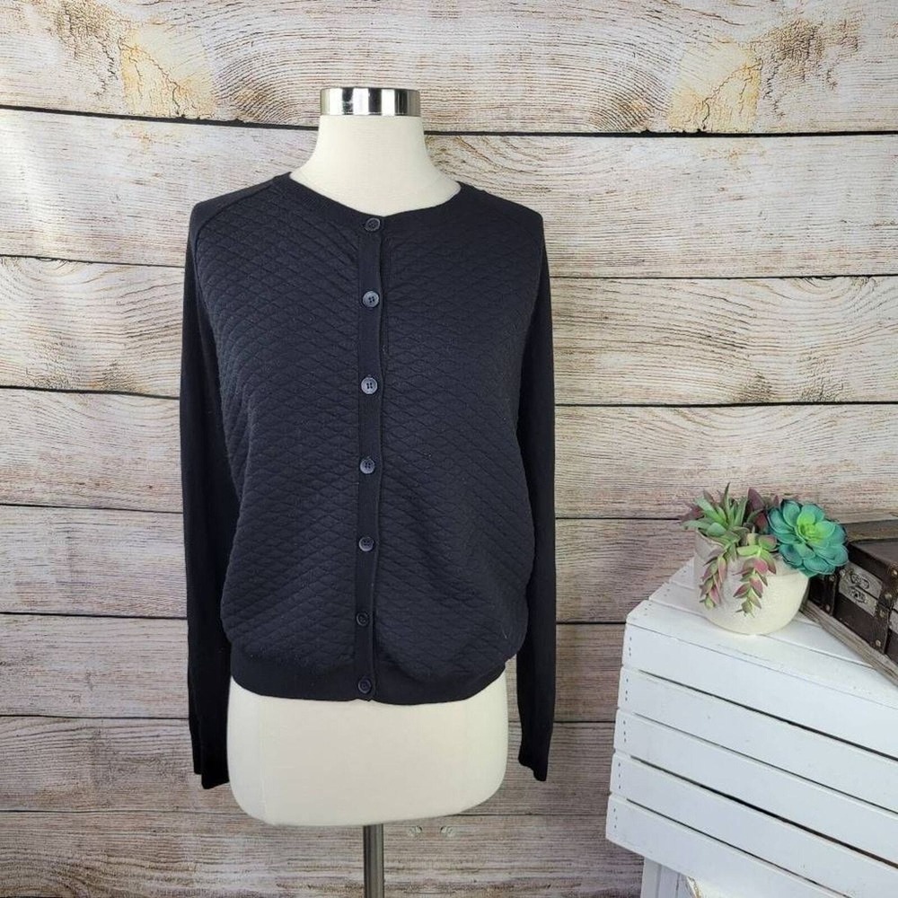 5/$25 Halogen Womens XL Black Quilted Front Cashmere Blendโ Cardigan Sweater